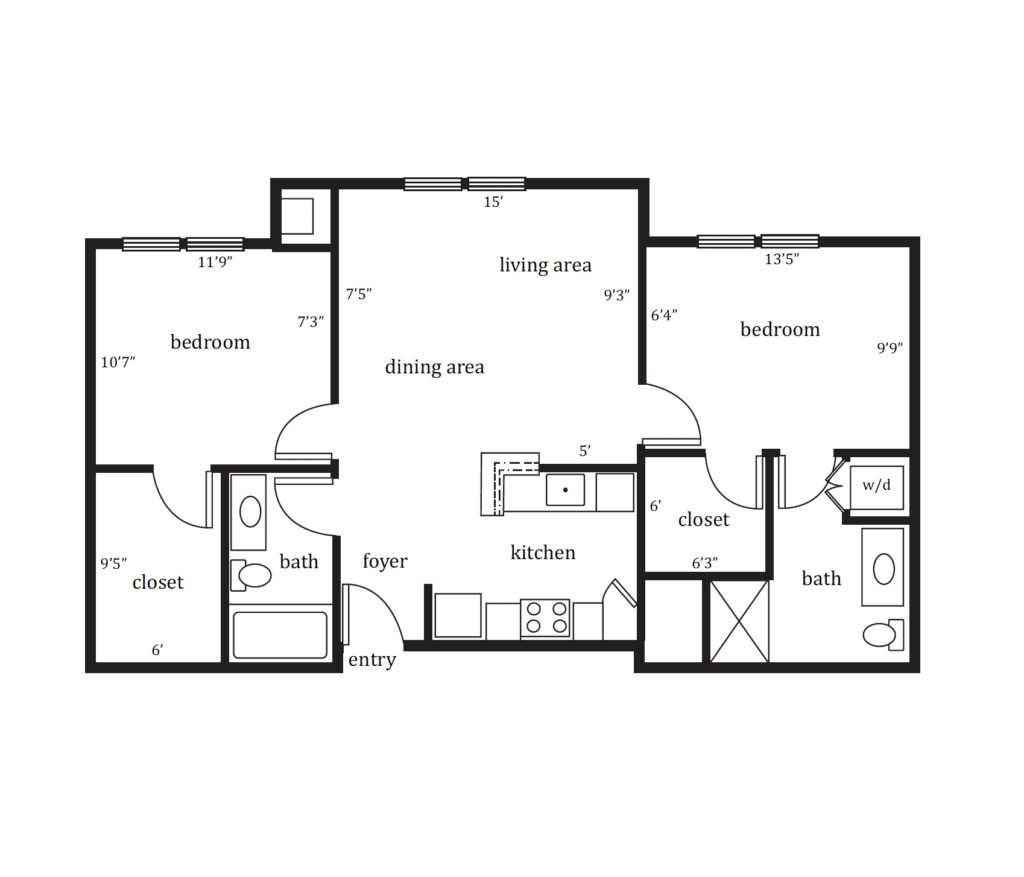 Independent Living Chadwick Two Bedroom floor plan image.
