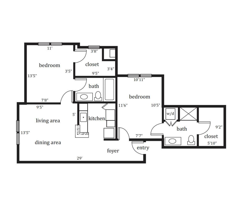 Independent Living Dover Two Bedroom floor plan image.