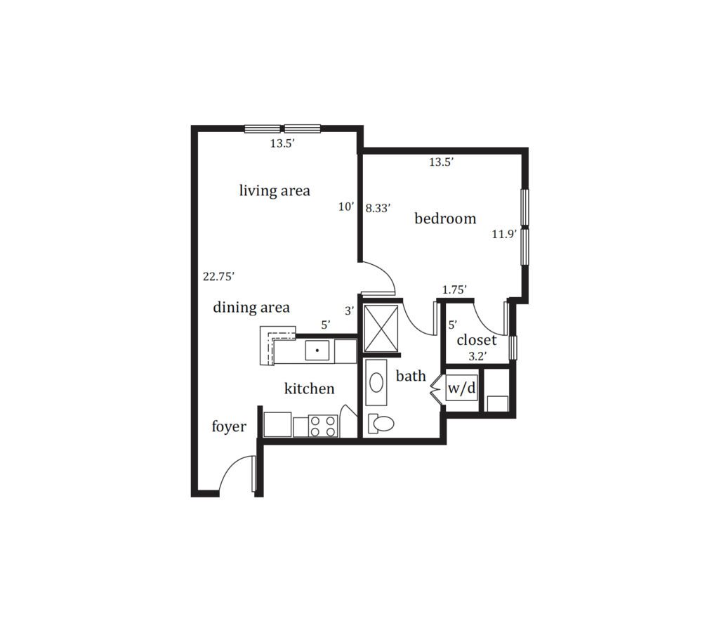 Independent Living Gainsborough One Bedroom floor plan image.