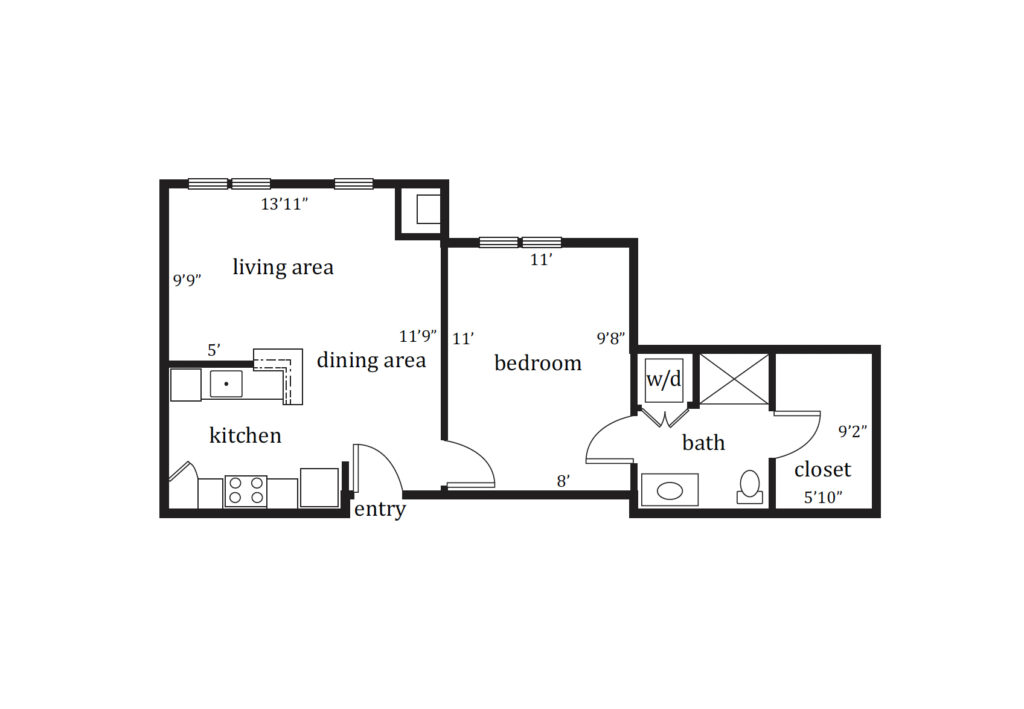 Independent Living Wilcrest One Bedroom floor plan image.
