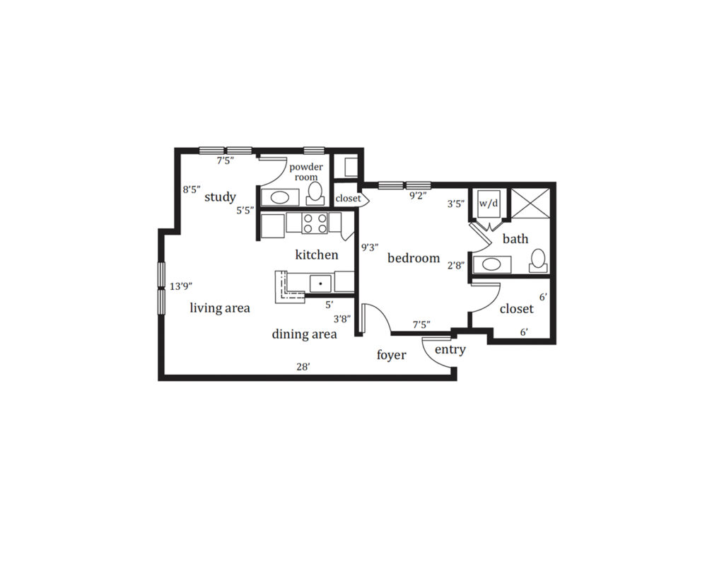 Independent Living Kensington A One Bedroom floor plan image.