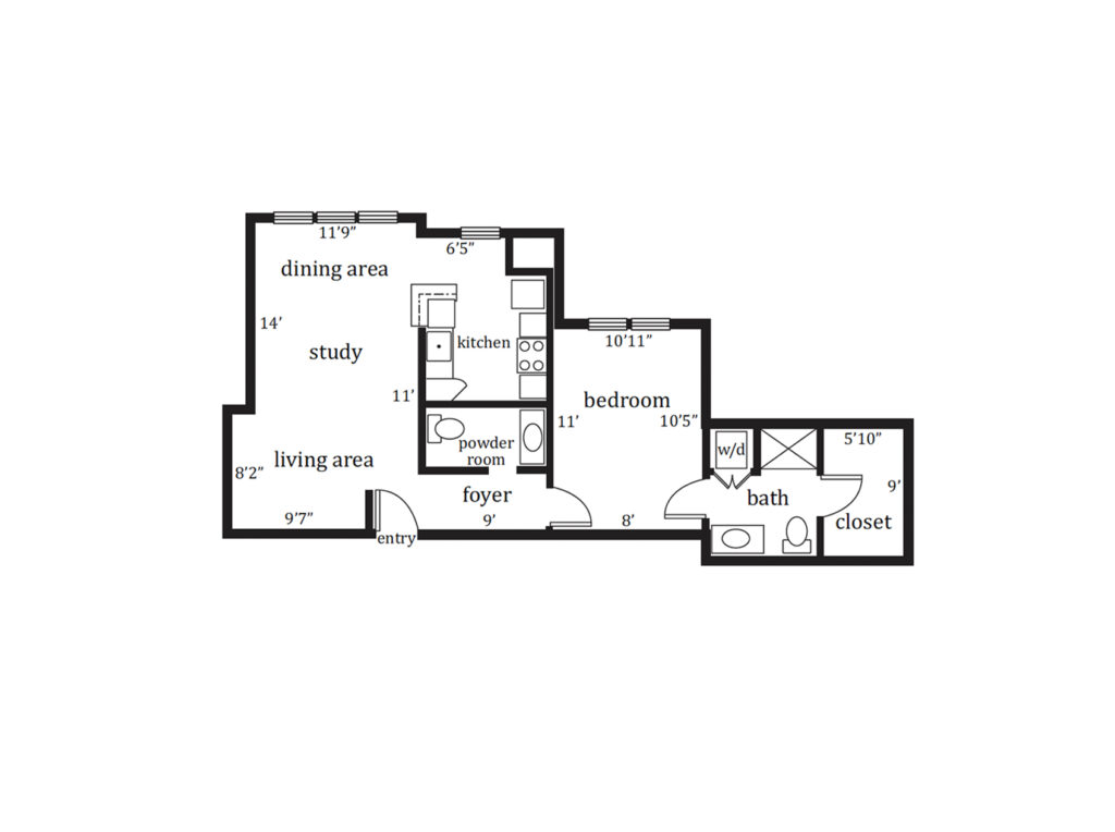 Independent Living Kensington B One Bedroom floor plan image.